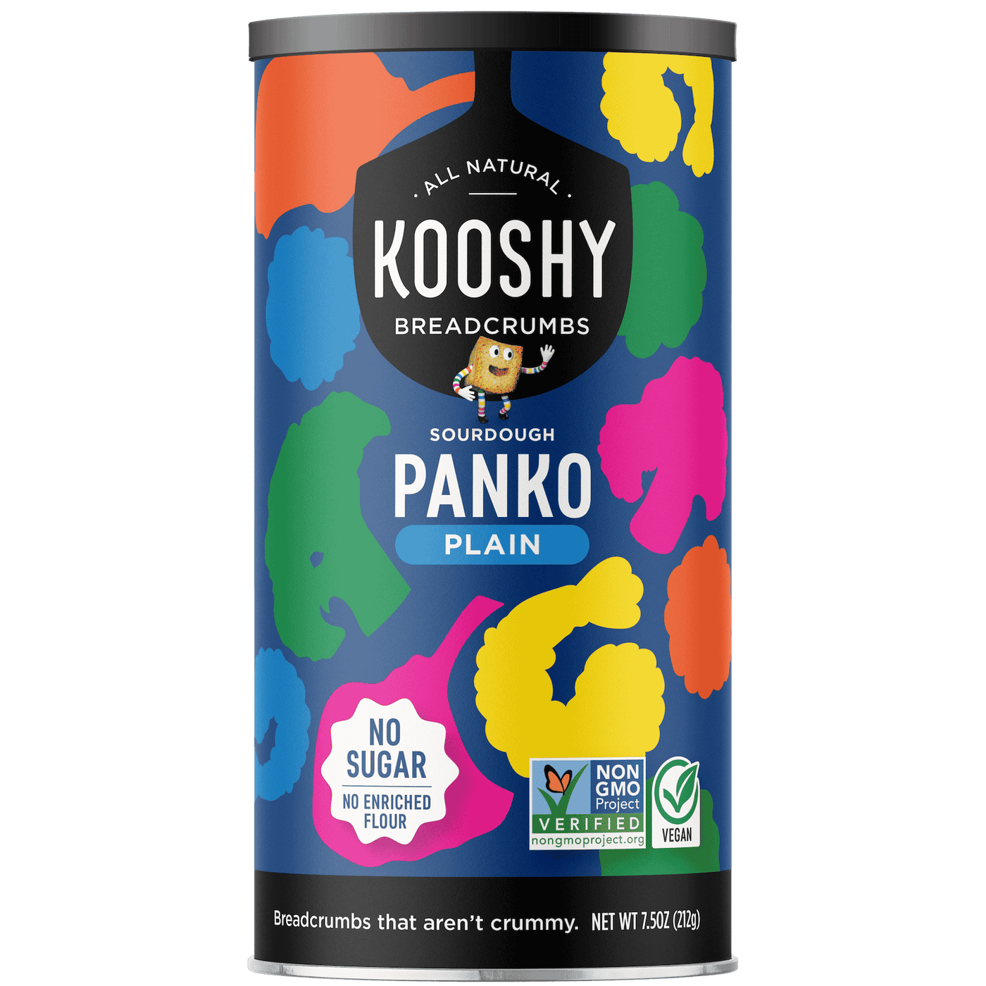 Packaged can of kooshy plain panko breadcrumbs.